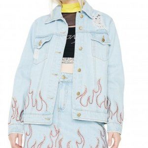 Honey Punch Flame Distressed Denim Jacket